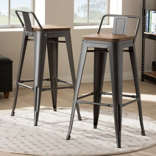 Discount ๐ฏ Industrial Gunmetal Gray Bar Stool 2-Piece Set By Baxton Studio ๐