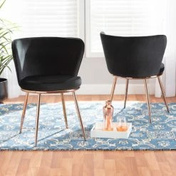 Best Sale โ๏ธ Baxton Studio Farah Modern Luxe And Glam Velvet And Metal Dining Chair Set (2pc) Blue ๐