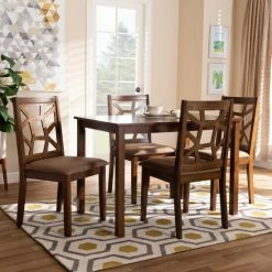 Cheapest ✨ Baxton Studio Mid-Century Brown Fabric And Walnut Brown 5-Piece Wood Dining Set 🥰