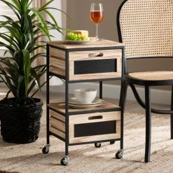 Best Sale โ Baxton Studio Olinda Industrial Oak Brown Finished Wood And Metal 2-Drawer End Table ๐
