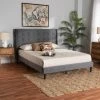 Cheap 🧨 Baxton Studio Gothard Modern And Contemporary Velvet Fabric Upholstered And Dark Brown Finished Wood Platform Bed Navy Blue, Dark Brown ✨