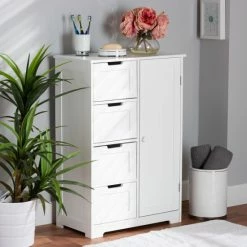 Best deal ⭐ Baxton Studio Bauer Modern White Finished Wood 4-Drawer Bathroom Storage Cabinet 🤩