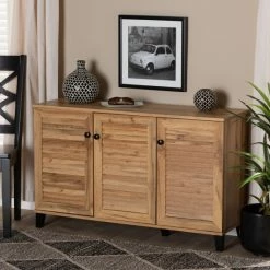 Best Sale 🎉 Baxton Studio Coolidge Modern & Contemporary 3-Door Wood 👟 Shoe Storage Cabinet 🧨