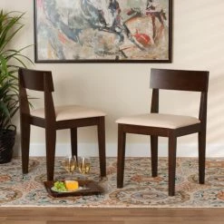 Outlet 🌟 Baxton Studio Camilla Mid-Century Modern 2-Piece Dark Brown Wood Dining Chair Set Cream, Dark Brown 🔥