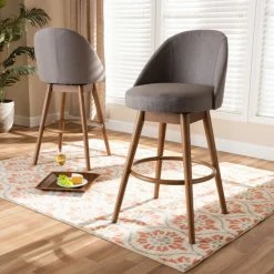 Discount 🔔 Baxton Studio Mid-Century Modern Swivel 2-Piece Bar Stool Set Beige 🌟