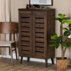 Promo 👍 Baxton Studio Salma Modern And Contemporary 2-Door 👟 Shoe Storage Wood Cabinet Dark Brown ✔️