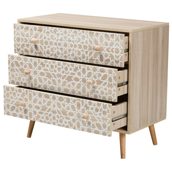 Best deal ๐ Baxton Studio Beau Mid-Century Modern Transitional Two-Tone White And Oak Brown Finished Wood 3-Drawer Storage Cabinet โ - Image 3