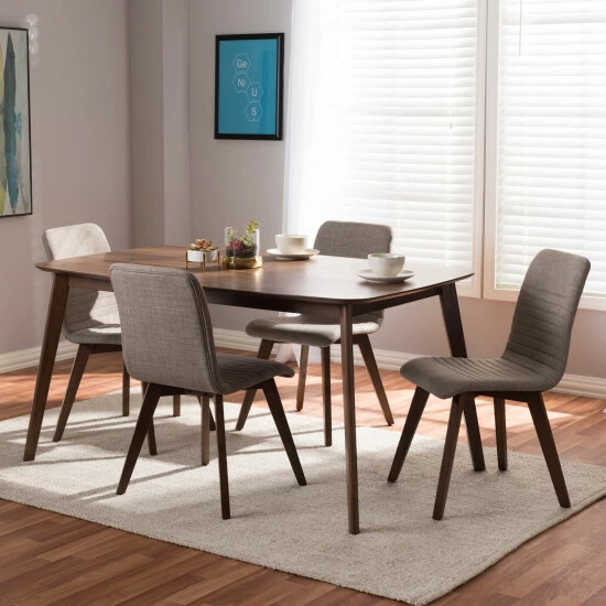 Hot Sale ๐ Mid-Century Fabric Upholstered 5-Piece Dining Set By Baxton Studio Grey ๐