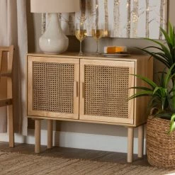 Cheap ✨ Baxton Studio Maclean Mid-Century Modern Rattan And Wood Sideboard Buffet 🌟