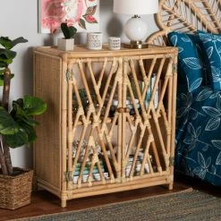 Cheap 💯 Baxton Studio Shena Modern Bohemian Natural Brown Rattan 2-Door Storage Cabinet 🎉