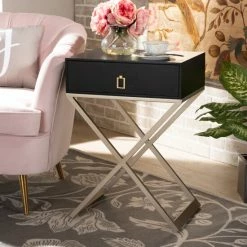 Coupon 💯 Baxton Studio Patricia Modern And Contemporary Wood And Powder 🧥 Coated Brass Effect Metal 1-Drawer End Table White 🌟