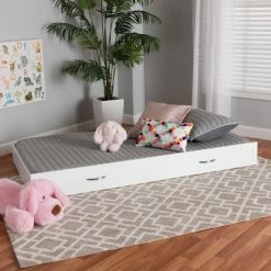 Flash Sale 🧨 Baxton Studio Viva Modern And Contemporary White Finished Wood And Silver Metal Twin Size Roll-Out Trundle 🔥