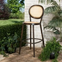 Budget 🛒 Baxton Studio Thalia Mid-Century Modern Metal And Synthetic Rattan Outdoor Bar Stool ⌛