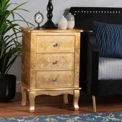 Best Sale 🤩 Baxton Studio Newton Classic And Traditional Wood 3-Drawer End Table Gold 🎉
