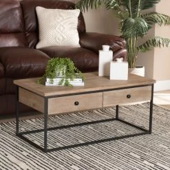 Brand new 🔥 Baxton Studio Roderick Modern Weathered Oak Finished Wood/ Metal Coffee Table 🔥