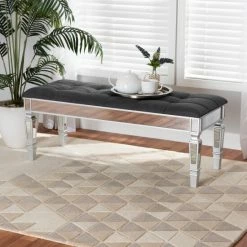 Cheapest 🔥 Baxton Studio Hedia Glam And Luxe Upholstered Wood Accent Bench With Buscuit Tuffing Beige, Silver 🔥