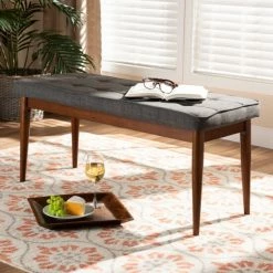 Cheapest ✨ Baxton Studio Mid-Century Modern Fabric Upholstered Dining Bench Gray ⌛
