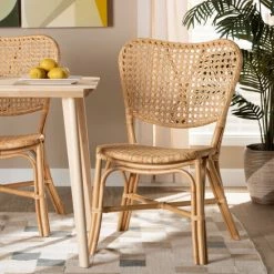 Promo 👍 Baxton Studio Nadira Bohemian Natural Brown Finished Rattan Dining Chair ❤️
