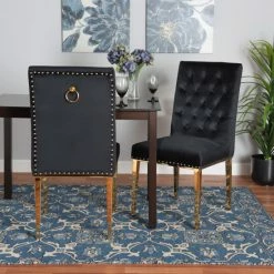Wholesale 😀 Baxton Studio Caspera Contemporary Glam And Luxe Velvet Fabric And Metal 2-Piece Dining Chair Set Black, Gold ✨