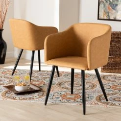 Discount 💯 Baxton Studio Eris Mid-Century Contemporary 2-piece Dining Chair Set Walnut 🎉