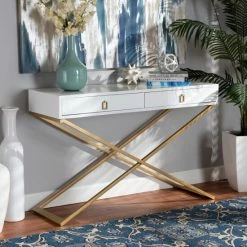 Best Pirce 🛒 Baxton Studio Madan Modern And Contemporary 2-Drawer Wood Console Table-White 👏