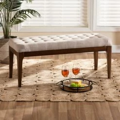 Best reviews of 🤩 Baxton Studio Walsh Mid-Century Modern Fabric Upholstered Wood Dining Bench Beige ✨