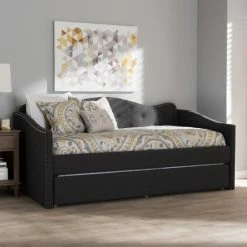 Flash Sale 💯 Contemporary Fabric Daybed With Trundle By Baxton Studio Beige 👍
