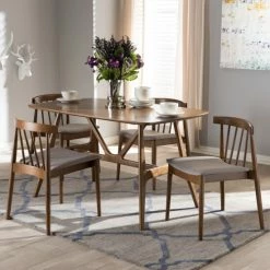 Promo 😉 Mid-Century Grey Fabric 5-Piece Dining Set By Baxton Studio 💯