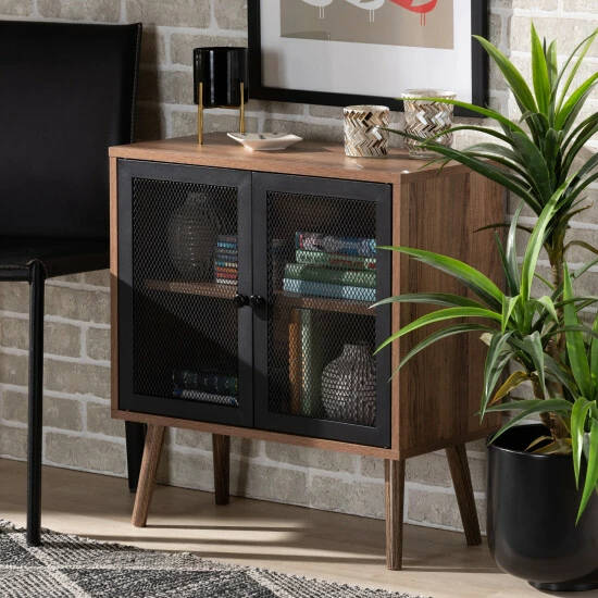 Hot Sale ๐ Baxton Studio Yuna Transitional Styled Storage Wood Cabinet With Metal Mesh Doors ๐