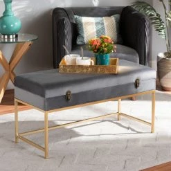 Buy 🥰 Baxton Studio Aliana Glam And Luxe Velvet And Gold Metal Large Storage Ottoman Navy 🔔