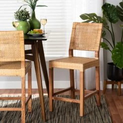 Coupon 💯 Baxton Studio Lesia Modern Bohemian Natural Brown Rattan And Wood Counter Stool 🌟
