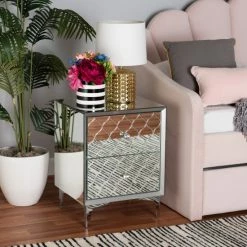 Best Pirce ✨ Baxton Studio Kacela Glam Silver Finished Metal Nightstand With Mirrored Glass ✨
