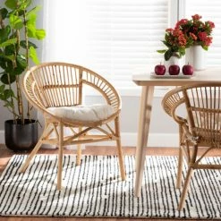 Best Pirce 💯 Baxton Studio Adrina Modern Bohemian Natural Brown Rattan Dining Chair 🧨