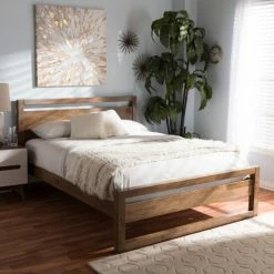 Best reviews of 🥰 Mid-Century Brown Wood Platform Bed By Baxton Studio ✨