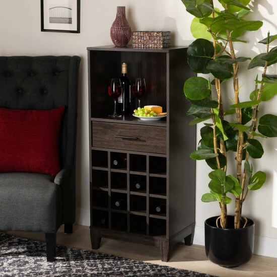 Top 10 😍 Baxton Studio Trenton Dark Brown Finished Wood 1-Drawer Wine Storage Cabinet 🌟