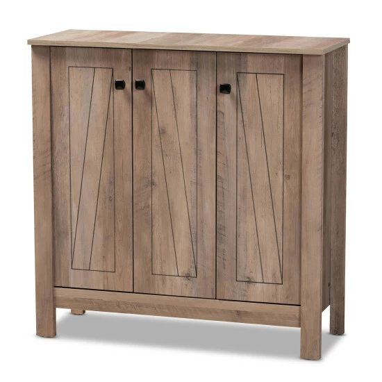 Best Sale ๐ Baxton Studio Derek Transitional Natural Oak Finished Wood 3-Door ๐ Shoe Cabinet ๐ - Image 2