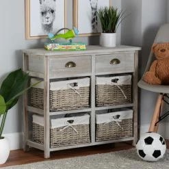Brand new ๐คฉ Baxton Studio Vella Modern&Contemporary 2-Drawer Wood Storage Unit With Baskets-Grey ๐ฅฐ