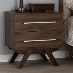 Budget 😀 Mid-Century 2-Drawer Nightstand Baxton Studio Espresso 🔔