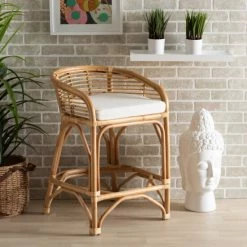 Cheapest 🎁 Baxton Studio Maverick Bohemian Upholstered Rattan Counter Stool-White/Natural Brown 👍