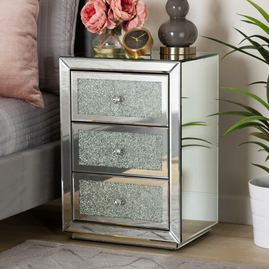 Best Pirce 🥰 Baxton Studio Talan Contemporary Glam And Luxe Mirrored 3-Drawer End Table ⭐ - Image 7