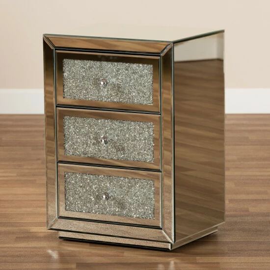Best Pirce 🥰 Baxton Studio Talan Contemporary Glam And Luxe Mirrored 3-Drawer End Table ⭐ - Image 8