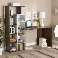 Best deal ❤️ Baxton Studio Rowan White And Walnut Wood Storage Computer Desk With Shelves ❤️