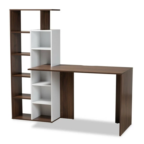 Best deal ❤️ Baxton Studio Rowan White And Walnut Wood Storage Computer Desk With Shelves ❤️ - Image 2