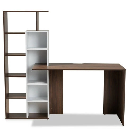 Best deal ❤️ Baxton Studio Rowan White And Walnut Wood Storage Computer Desk With Shelves ❤️ - Image 3