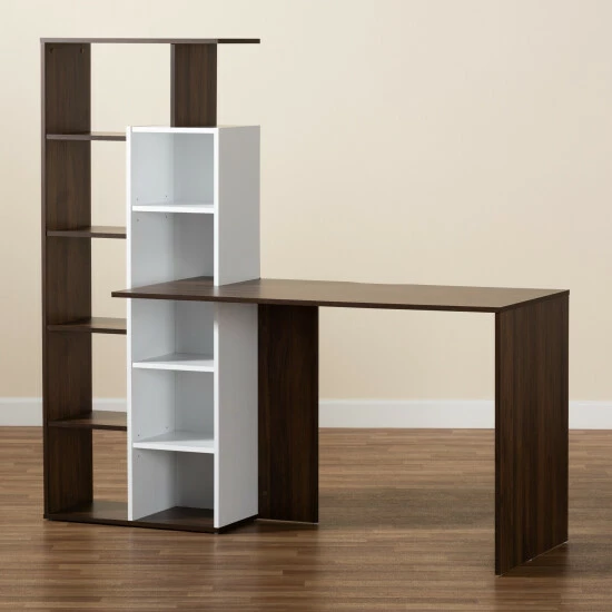 Best deal ❤️ Baxton Studio Rowan White And Walnut Wood Storage Computer Desk With Shelves ❤️ - Image 8