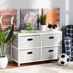 Best deal ❤️ Baxton Studio Camber Contemporary White Wood Storage Unit With Grey Fabric Baskets 👍