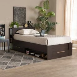 Best Sale 🎁 Baxton Studio Carlson Modern & Contemporary 3-Drawer Storage Wood Platform Bed-Twin ❤️
