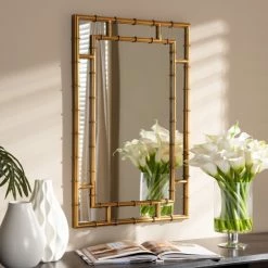 Hot Sale 🌟 Contemporary Gold Bamboo Style Wall Mirror By Baxton Studio - Antique Gold ❤️