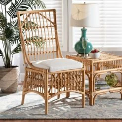 Hot Sale ๐ฅฐ Baxton Studio Rose Bohemian Upholstered Rattan Dining Chair-White/Natural Brown ๐ฏ