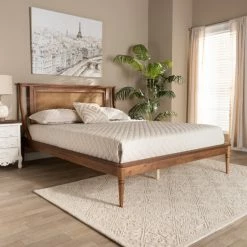 Best Pirce ⭐ Baxton Studio Jamila Modern Transitional Synthetic Rattan Platform Bed-Walnut Brown 🔔